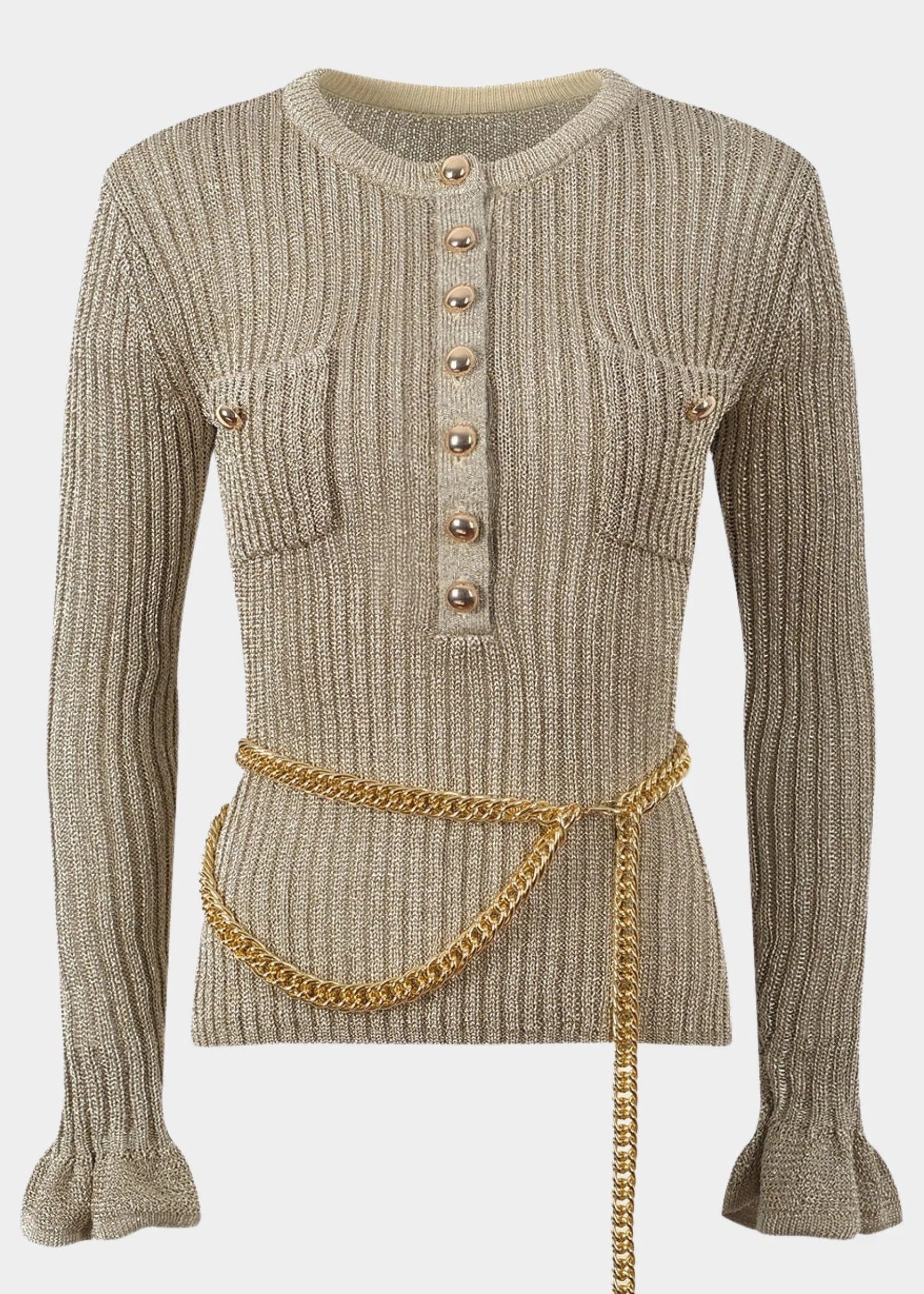 Golden Belt Top Manga Larga