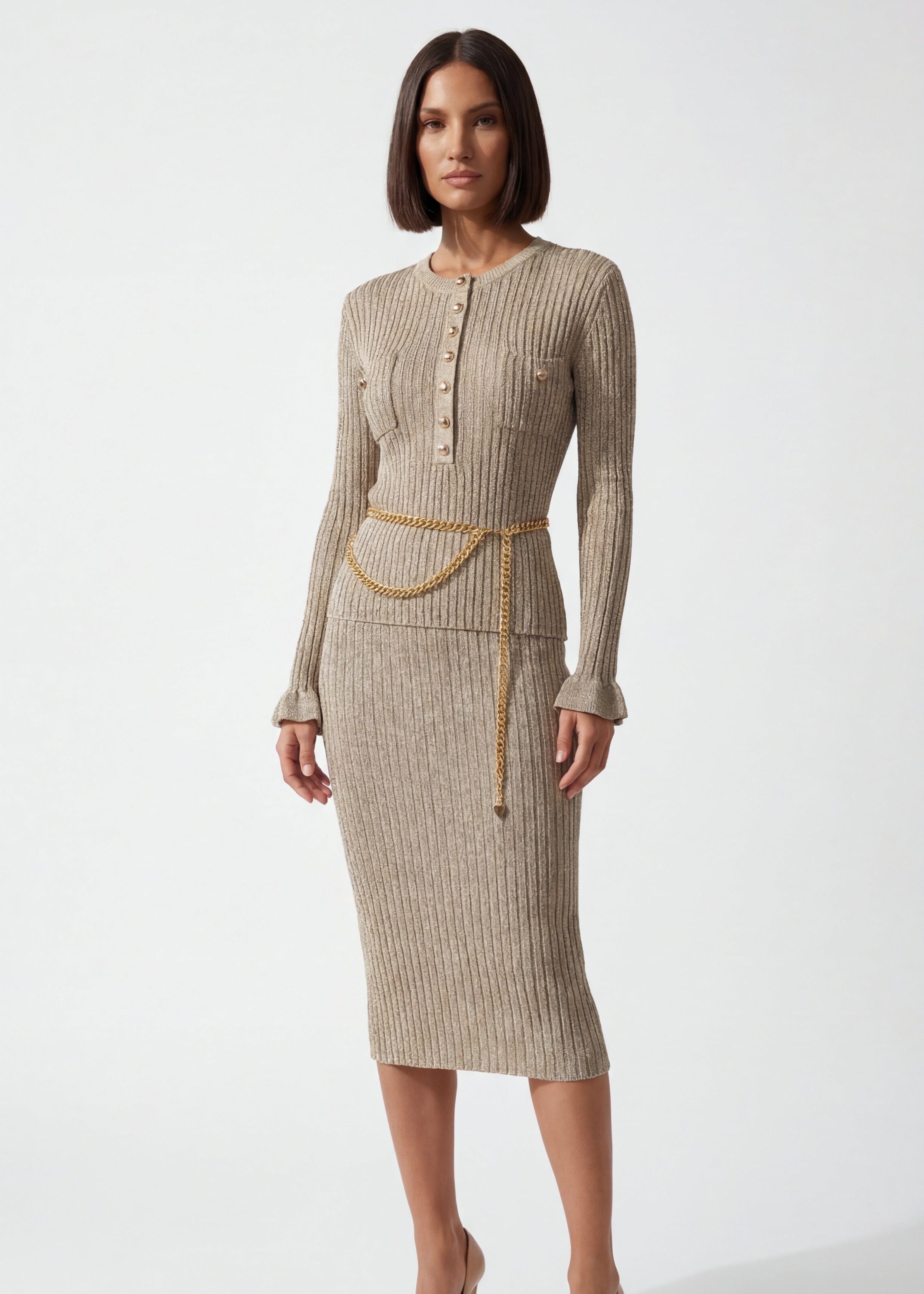 Golden Belt Top Manga Larga