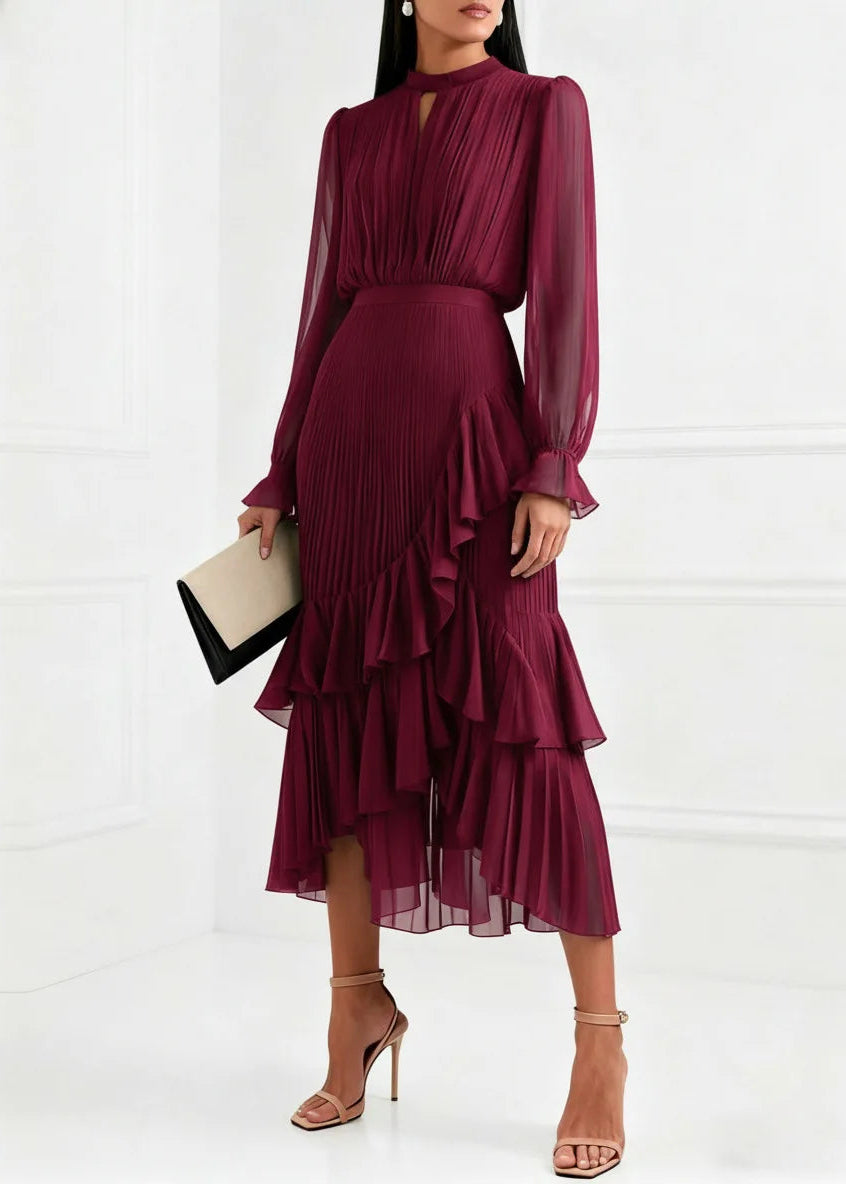 Aurora Vestido Midi Plisado Con Volantes