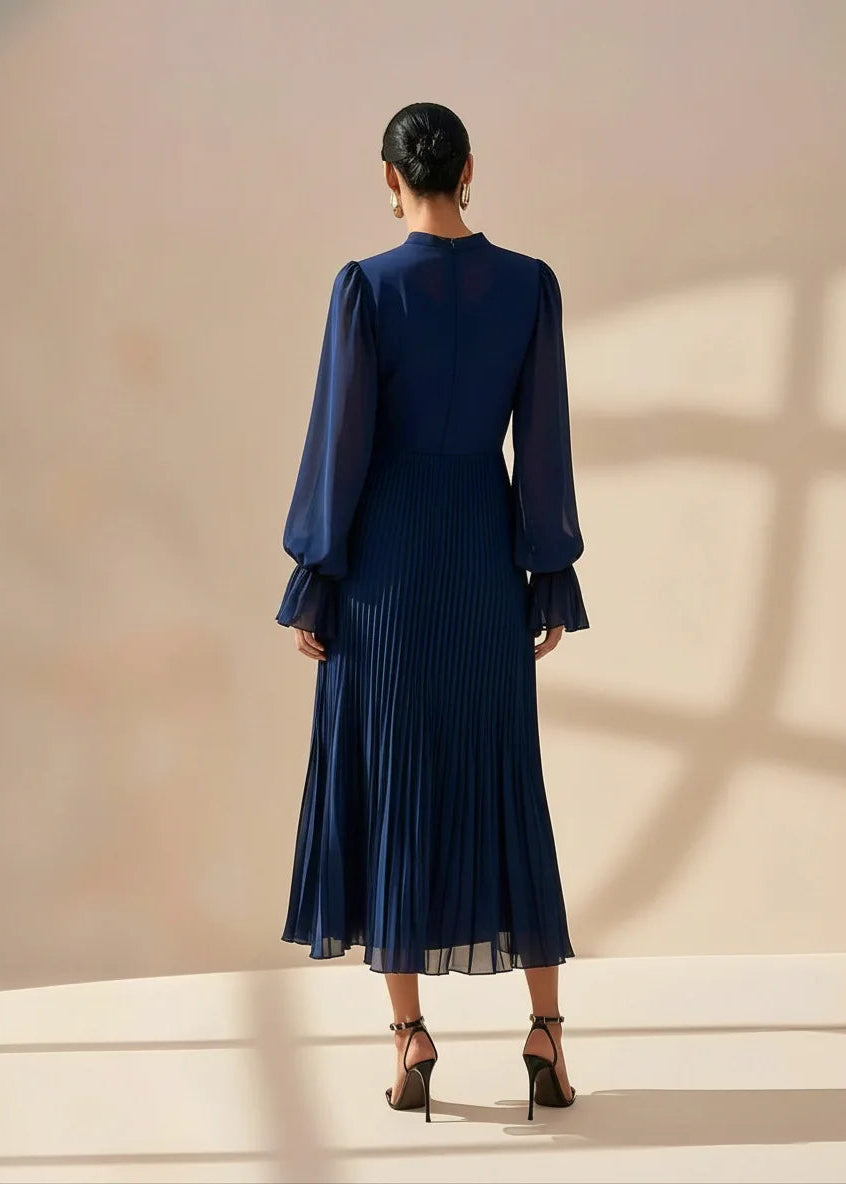 Aurora Vestido Midi Plisado Con Volantes